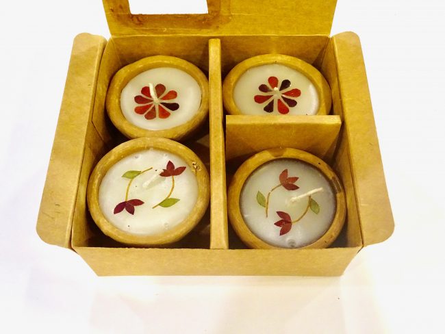 Tribes India Brown Diya Box with Flowers Petals with 4 Diyas