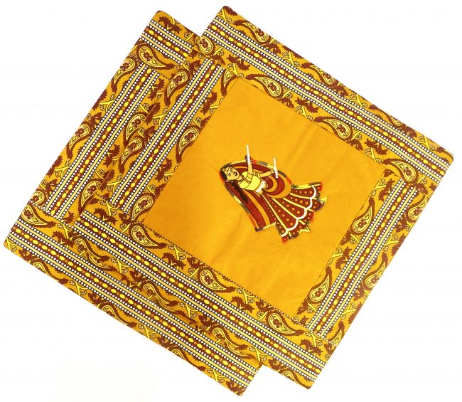 Multicolor Cotton & Foam Garba Lady Cushion Cover - Set of 2