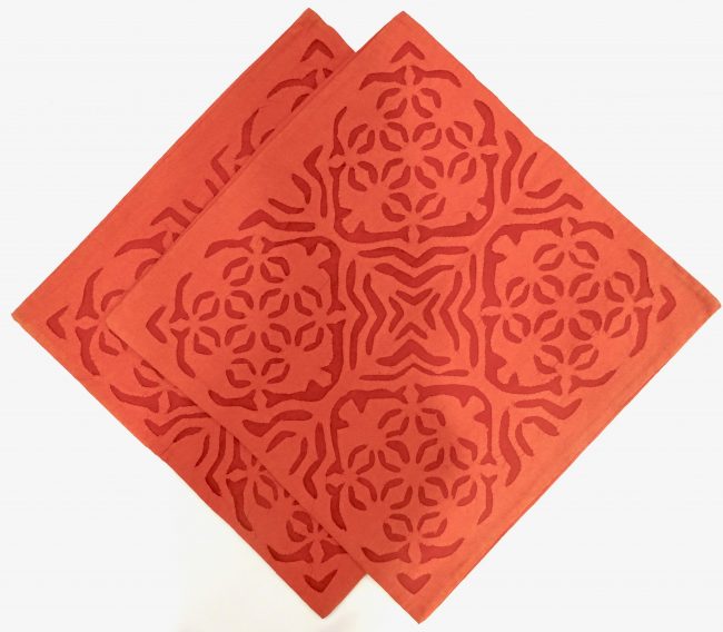 Brick Red Applique Cotton Cut Work Cushion Cover - Set of 2