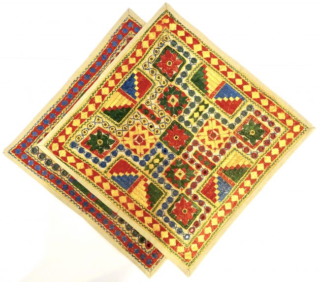 Multicolor Cotton, Mirror & Thread Cushion Cover - Set of 2