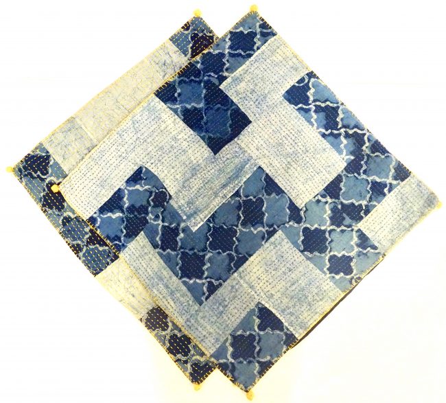 Shaded Blue Cotton Tanka Patch Work Cushion Cover - Set of 2