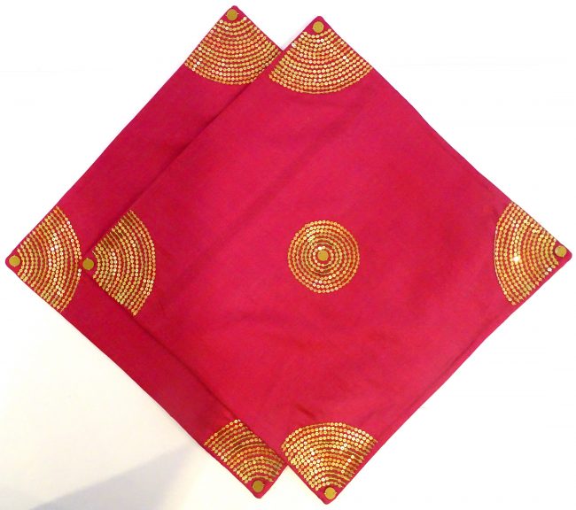 Magenta Cotton & Silk Sequen Work Cushion Cover - Set of 2