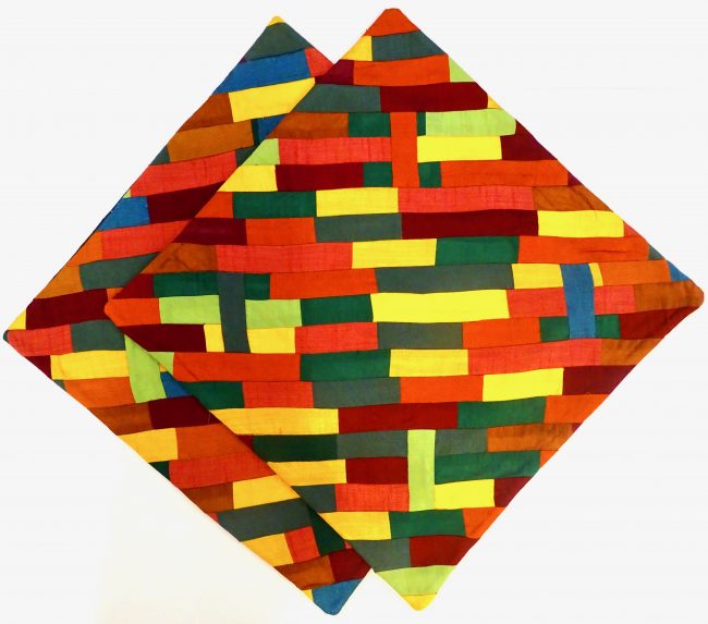 Multicolor Cotton Patch Work Bricks Cushion Cover - Set of 2