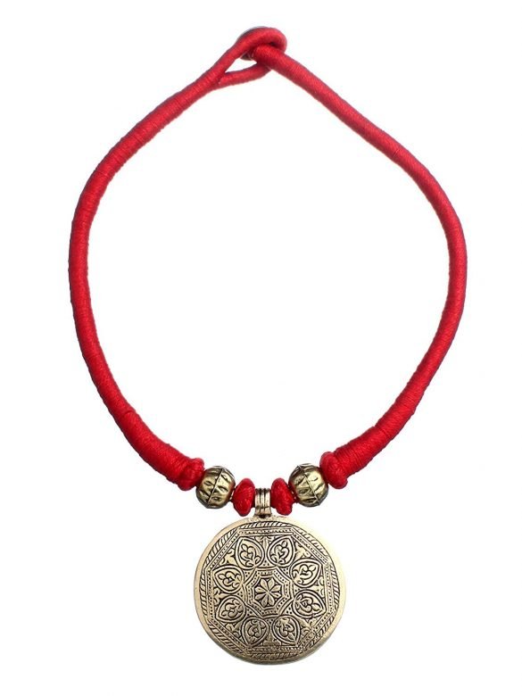 Red Brass Pendant Thread Necklace