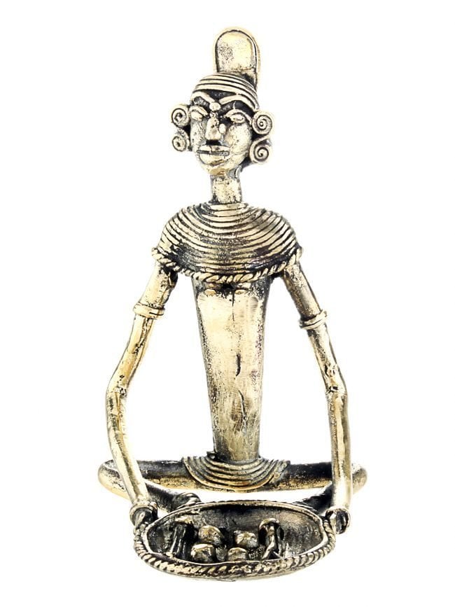 Lady Working Beige Brass Dhokra Art