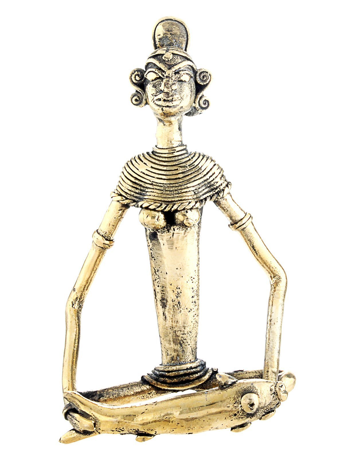 Lady Working Beige Brass Dhokra Art