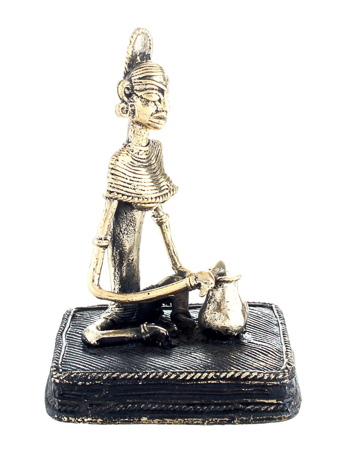 Brass Lady Sitting With Base Dhokra Art