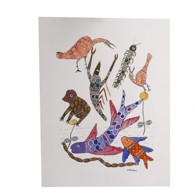 Gond Blue, Green & Orange Paper Painting