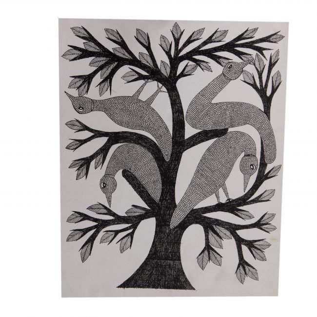 Gond Black & White Paper Painting