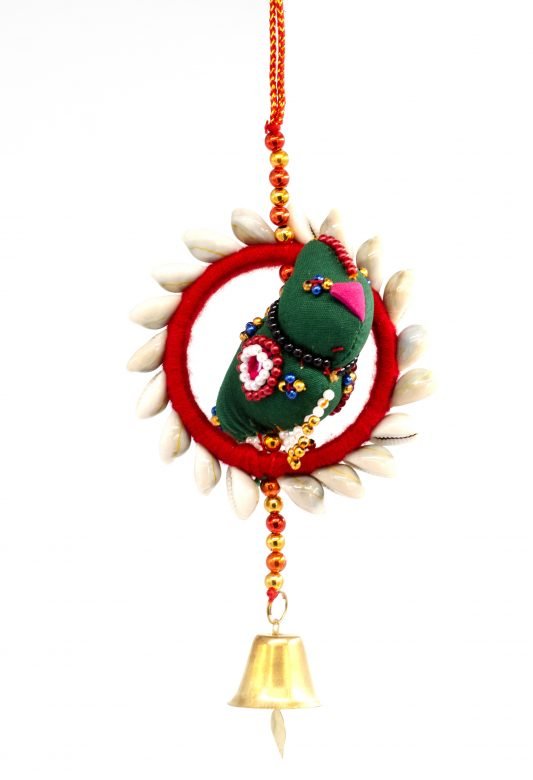 Hand Crafted Red & Green Color Silk Thread, Conch, Beeds, Glass, Foam & Metal Hanging Zoomar Kodi