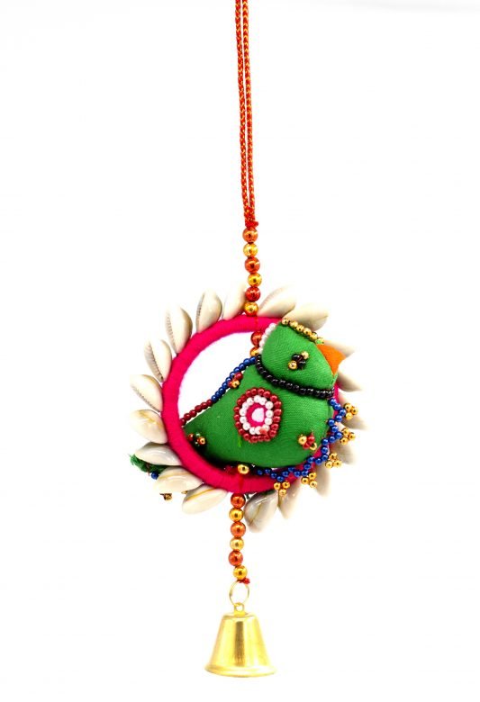 Hand Crafted Pink & Green Color Silk Thread, Conch, Beeds, Glass, Foam & Metal Hanging Zoomar Kodi