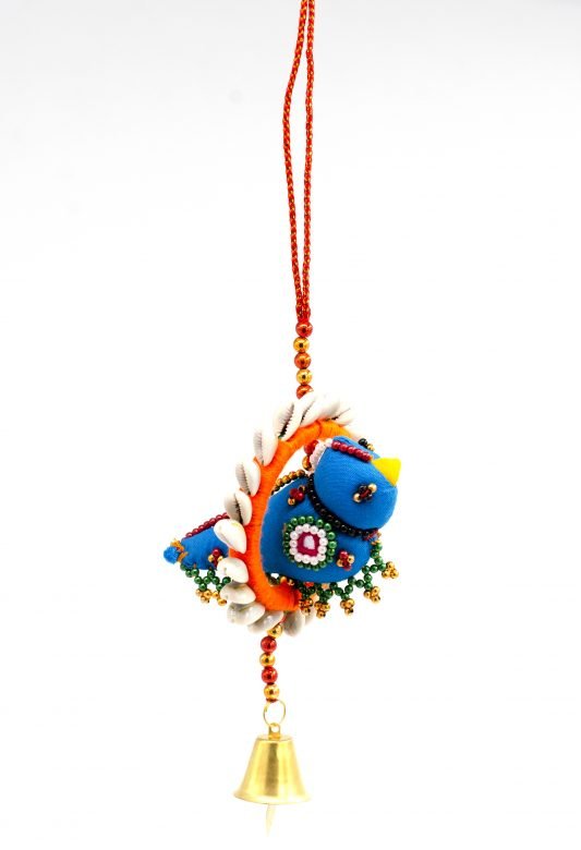 Hand Crafted Blue & Orange Color Silk Thread, Conch, Beeds, Glass, Foam & Metal Hanging Zoomar Kodi