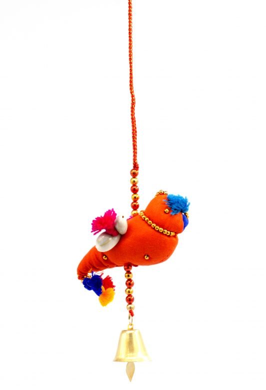 Hand Crafted Red & Blue Color Cotton, Foam, Beeds, Thread & Metal Hanging Singal Parrot Fumka Kodi