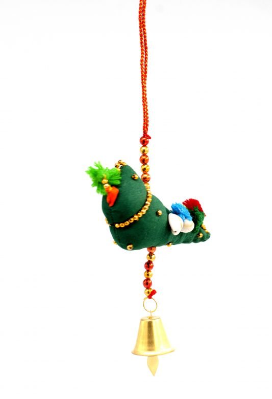 Hand Crafted Green & Red Color Cotton, Foam, Beeds, Thread & Metal Hanging Singal Parrot Fumka Kodi