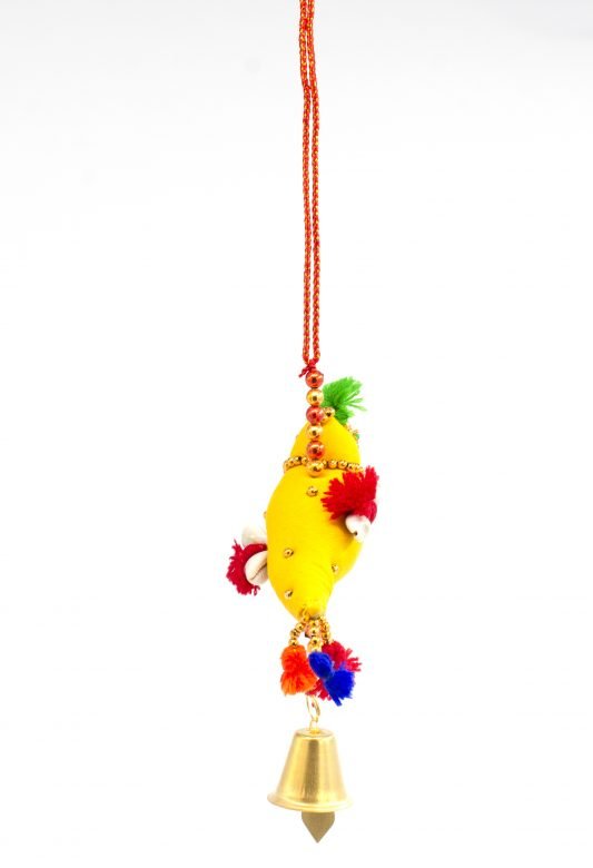 Hand Crafted Yellow & Red Color Cotton, Foam, Beeds, Thread & Metal Hanging Singal Parrot Fumka Kodi