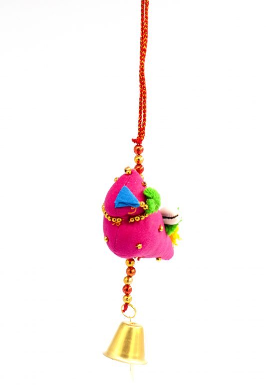 Hand Crafted Pink & Blue Color Cotton, Foam, Beeds, Thread & Metal Hanging Singal Parrot Fumka Kodi
