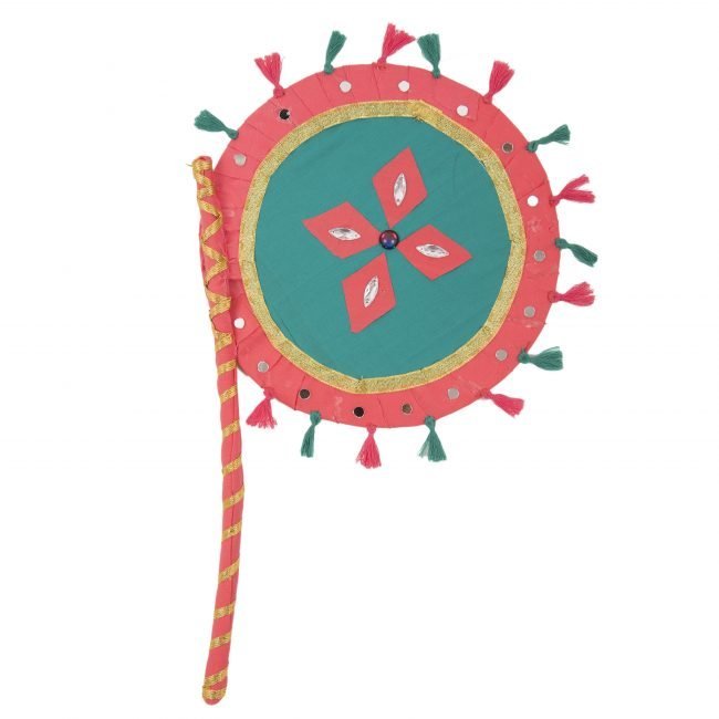 Hand Crafted FAN made from Thread, Fabric, Glass & Wood