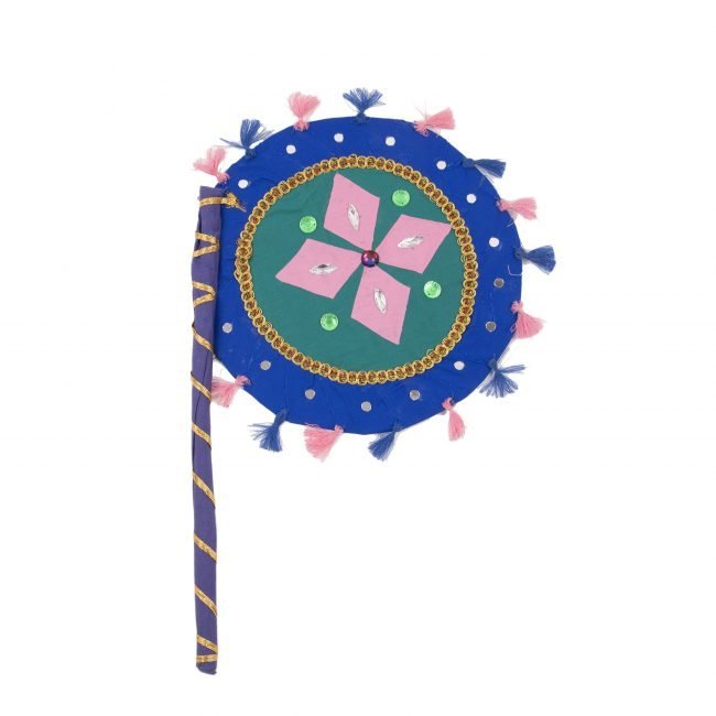 Hand Crafted FAN made from Thread, Fabric, Glass & Wood