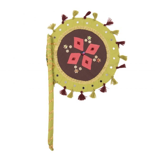 Hand Crafted FAN made from Thread, Fabric, Glass & Wood