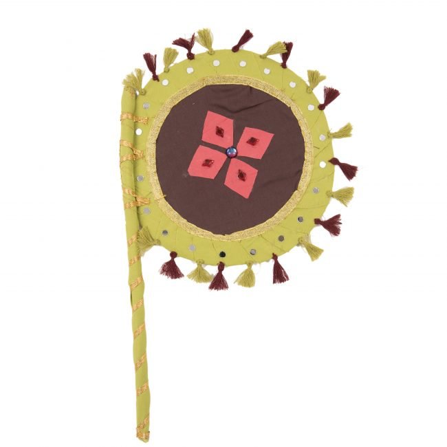 Hand Crafted FAN made from Thread, Fabric, Glass & Wood