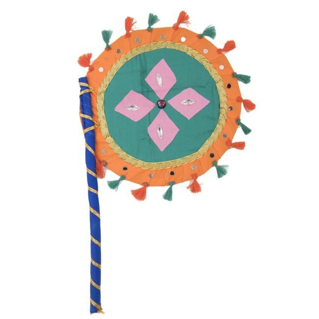 Hand Crafted FAN made from Thread, Fabric, Glass & Wood