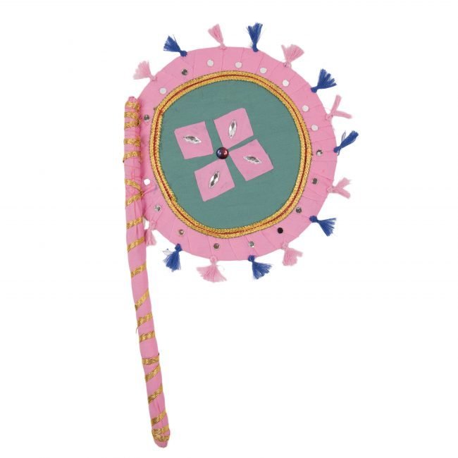Hand Crafted FAN made from Thread, Fabric, Glass & Wood