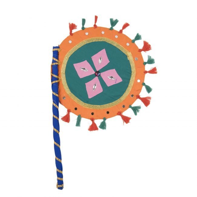 Hand Crafted FAN made from Thread, Fabric, Glass & Wood
