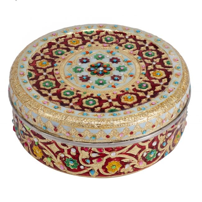 Multicolor Stainless Less Meenakari Work Pooja Box
