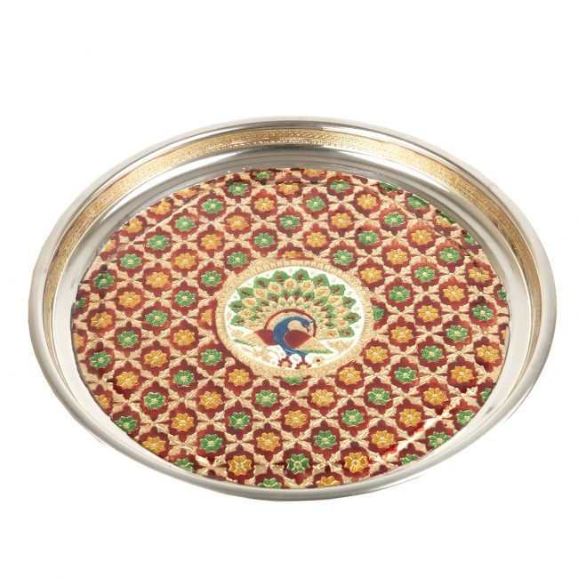 Stainless Steel Multicolor 14 inch Meenakari Work Pooja Thali