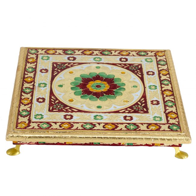 Multicolor Wood and Cardboard Meenakari Work Pooja Chowki