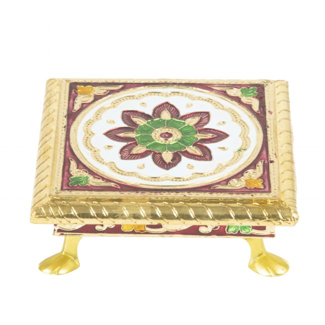 Wood and Cardboard 6x6" inch Meenakari Work Pooja Chowki