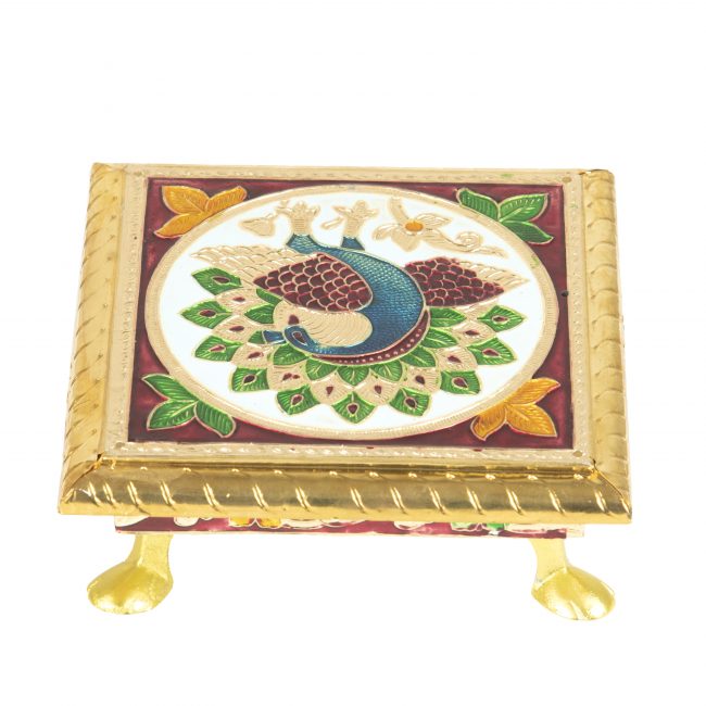 Wood and Cardboard 6x6" inch Meenakari Work Pooja Chowki