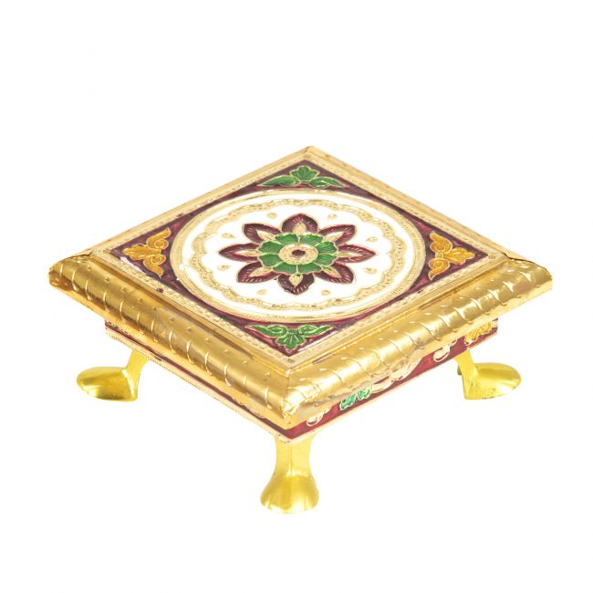 Wood and Cardboard 5x5 inch Meenakari Work Pooja Chowki