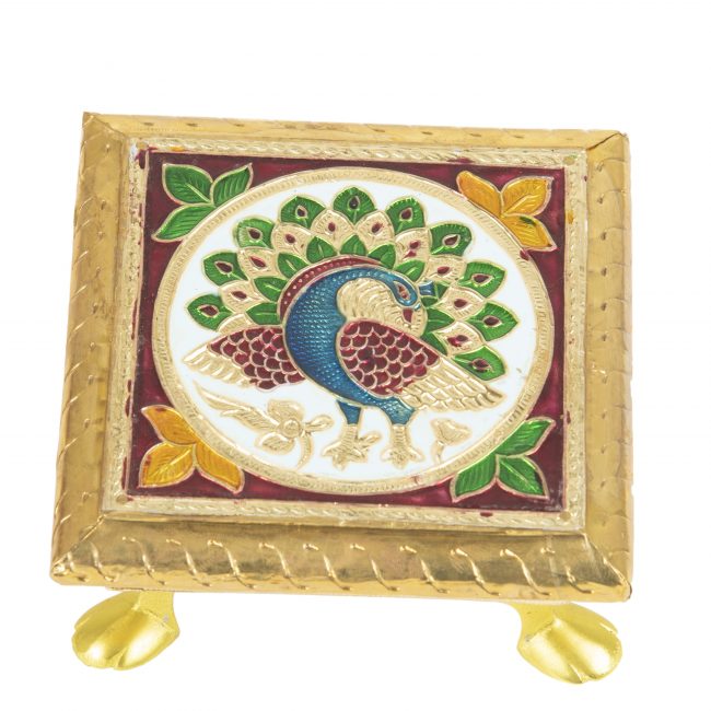 Wood and Cardboard 5x5 inch Meenakari Work Pooja Chowki
