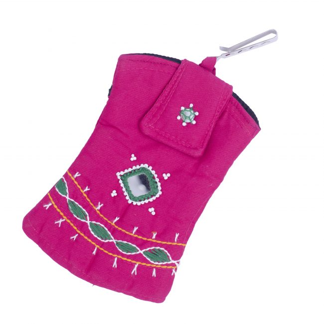 Handcrafted Cotton Pink Small Mobile Cover
