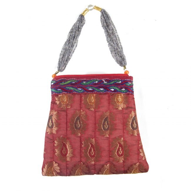 Handcrafted Light Maroon & Blue Silk Cross Bag