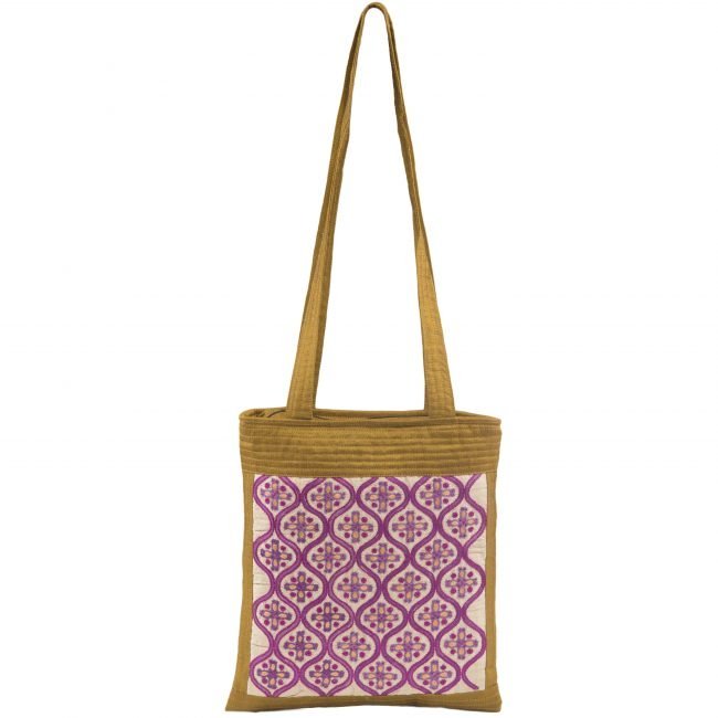 Handcrafted Purple & Tan Silk Bag