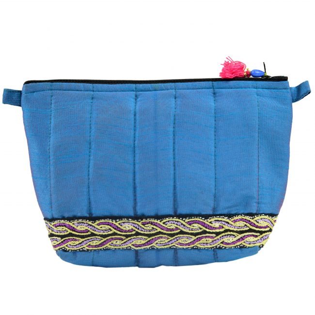 Handcrafted Blue & Purple Silk Pouch - Set of 6