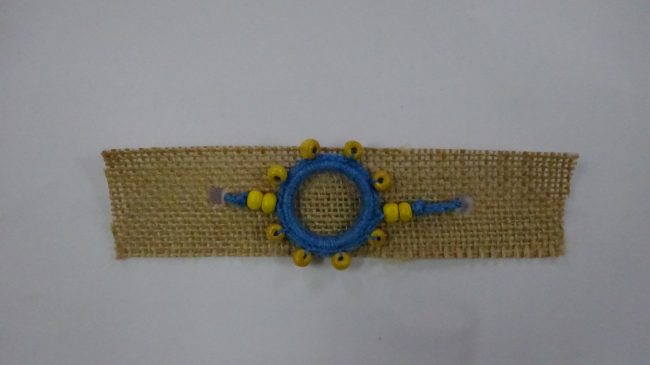 Blue & Light Yellow Wool Thread & Beads Eco Friendly Rakhi