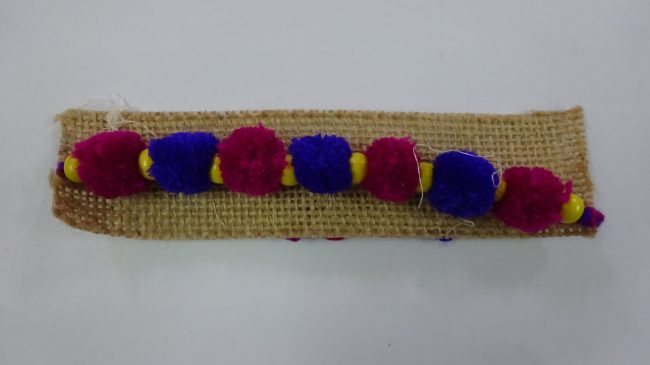 Blue, Dark Pink & Yellow Wool Thread & Beads Eco Friendly Rakhi