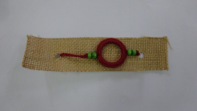 Red & Green Wool Thread & Beads Eco Friendly Rakhi