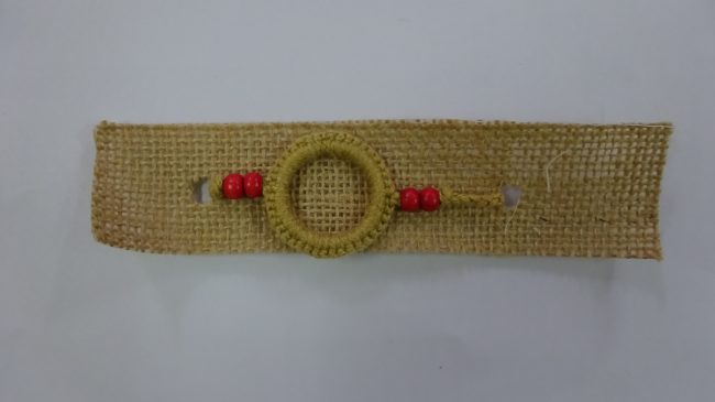 Red & Light Khaki Wool Thread & Beads Eco Friendly Rakhi
