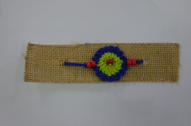 Blue, Green & Red Wool Thread & Beads Eco Friendly Rakhi