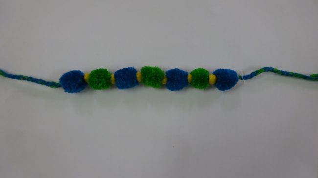 Green, Blue & Yellow Wool Thread & Beads Eco Friendly Rakhi