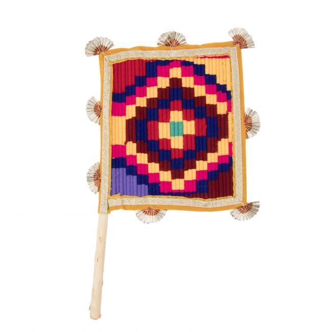 Hand Crafted FAN made from Thread, Fabric, Glass & Wood