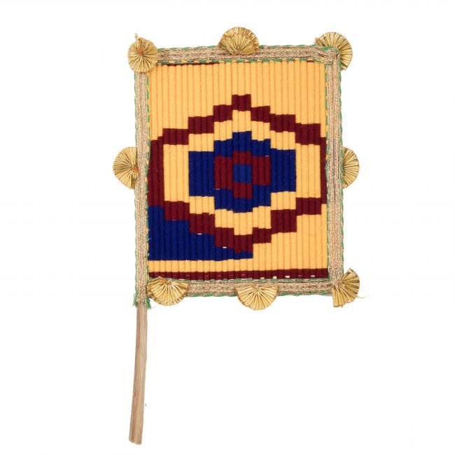 Hand Crafted FAN made from Thread, Fabric, Glass & Wood