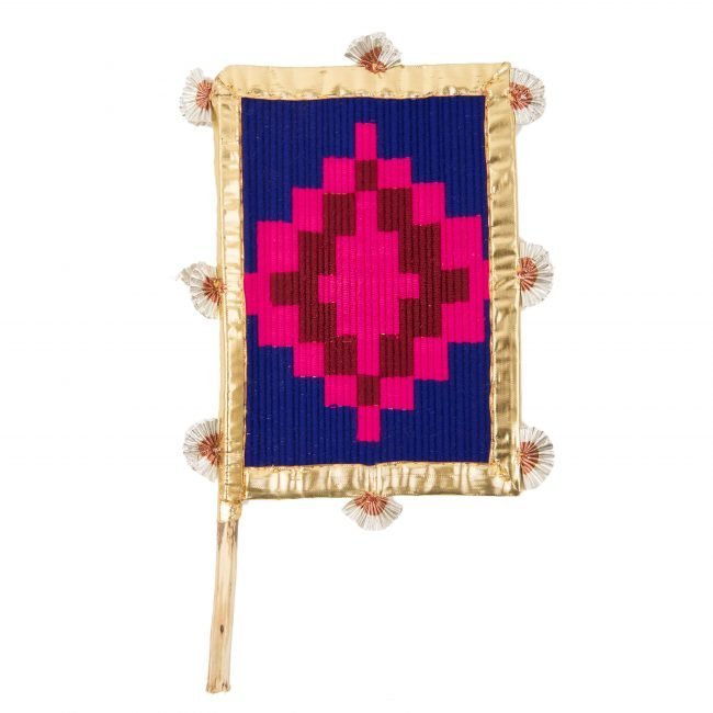 Hand Crafted FAN made from Thread, Fabric, Glass & Wood