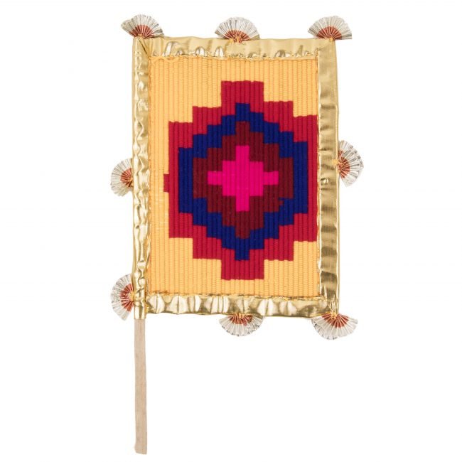 Hand Crafted FAN made from Thread, Fabric, Glass & Wood