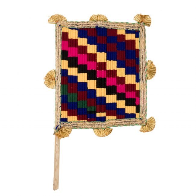 Hand Crafted FAN made from Thread, Fabric, Glass & Wood