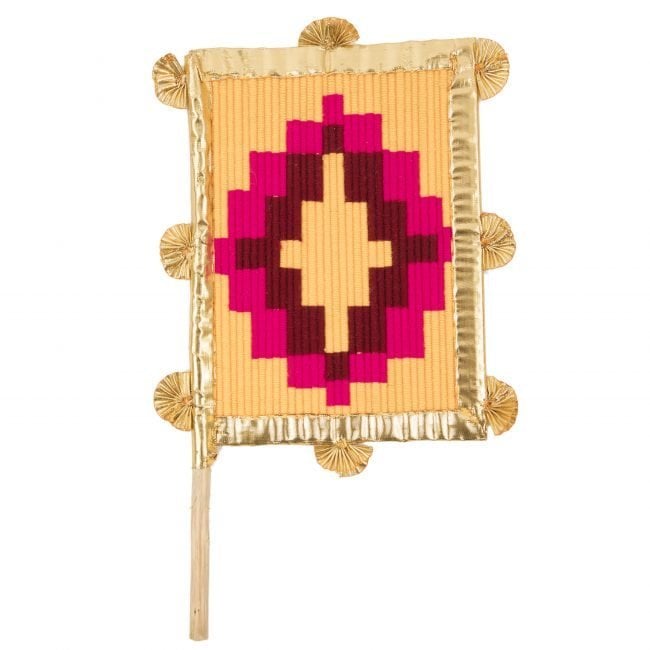 Hand Crafted FAN made from Thread, Fabric, Glass & Wood